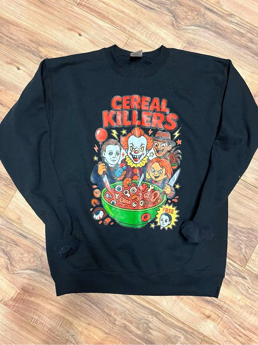 Gildan Cereal Killers Graphic Crew Neck Sweatshirt S Black Horror